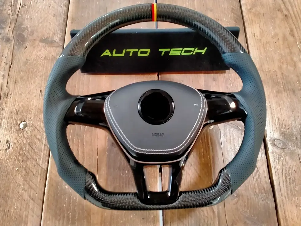 Thumbnail: VW TRANSPORTER T6 CADDY GOLF CARBON LEATHER FLAT BOTTOM STEERING WHEEL