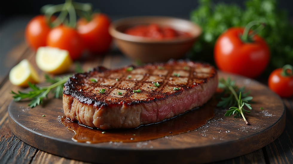 Close-up of a steak slice frying in a pan