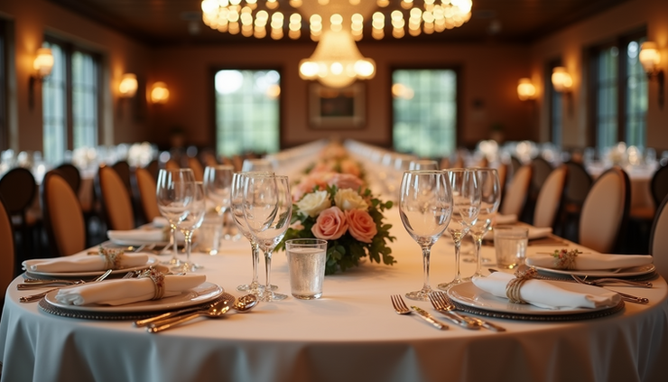 High angle view of beautifully decorated wedding reception table in Oklahoma venue