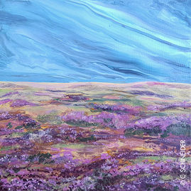 Abstract heather landscape with dramatic sky. Fluid art