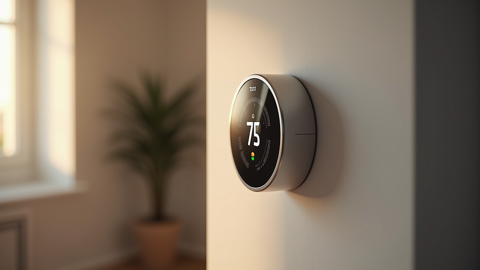 Close-up view of a smart thermostat mounted on a wall