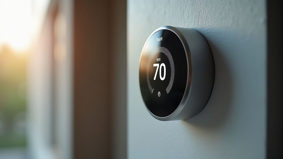 Close-up view of smart thermostat mounted on a wall
