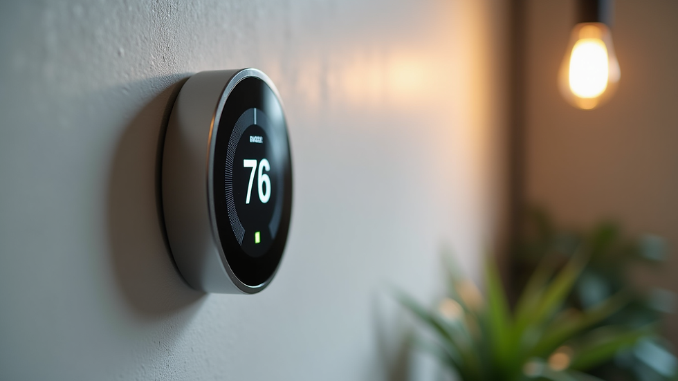Close-up view of a smart thermostat on a wall