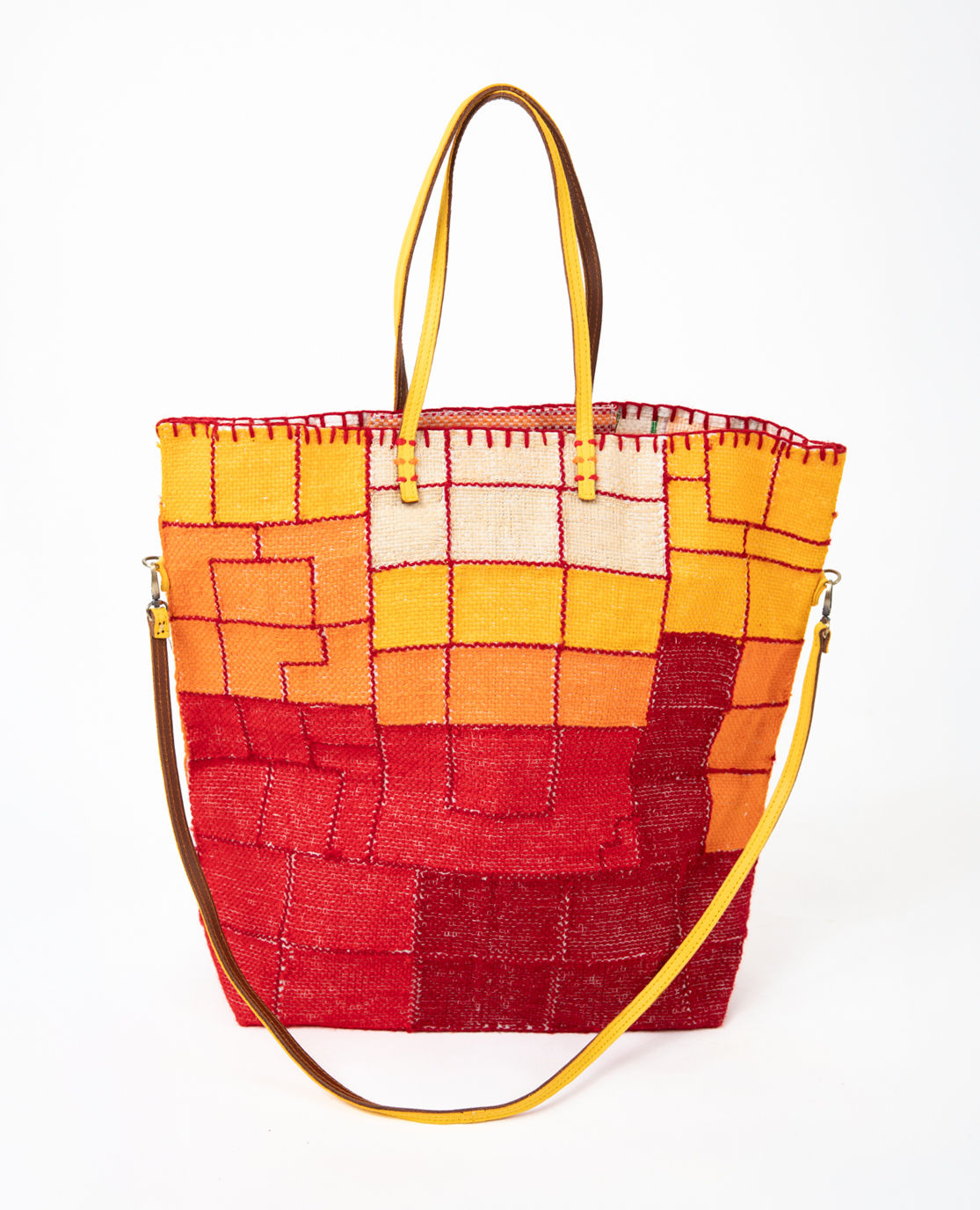 EN SHALLA - Borsa quadri rosso giallo bianco / Large