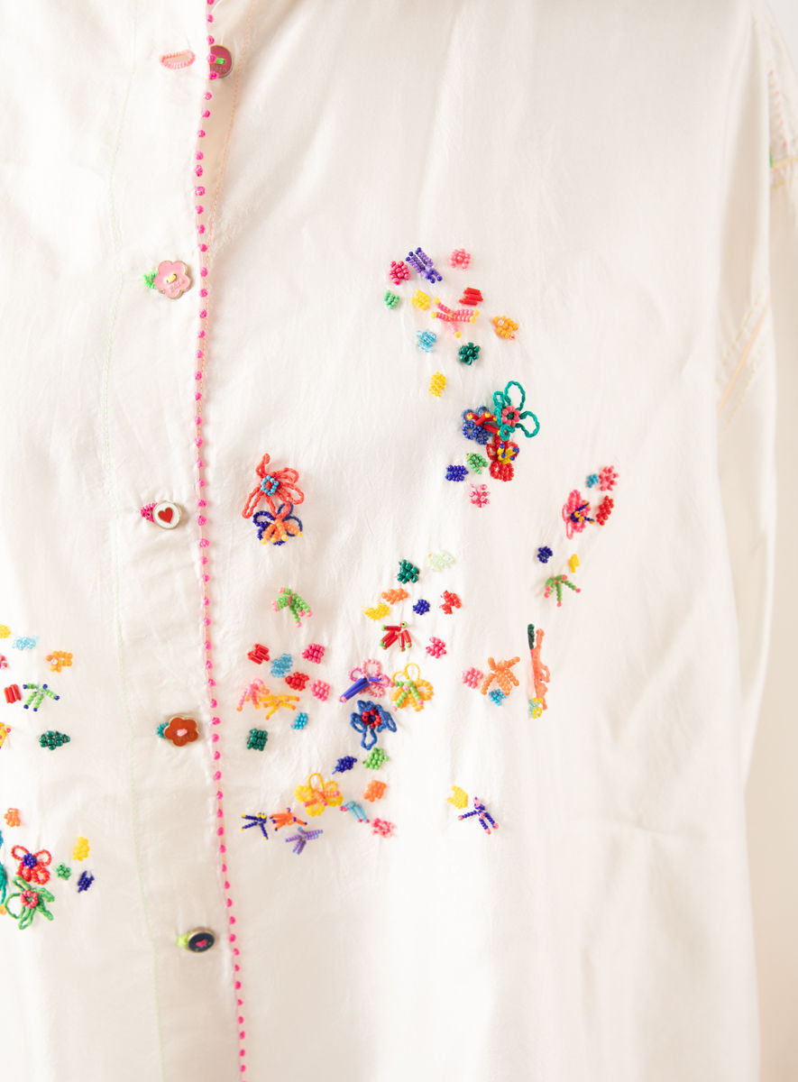 Miniatura: PERO - Camicia seta ricami floreali Péro