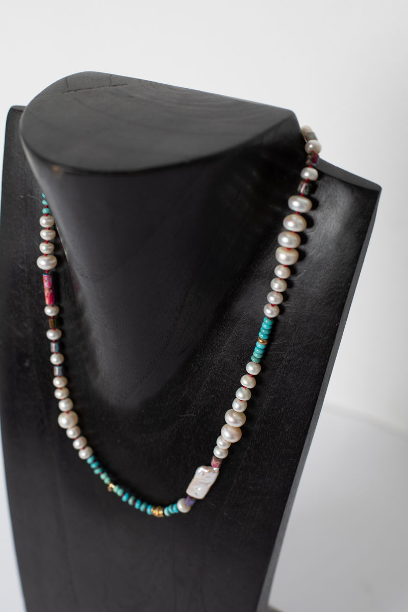 Miniatura: RREGINE / Collana con perle e  pietre semi preziose