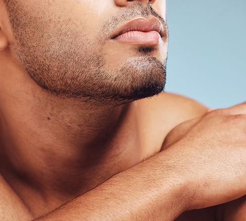 Man, jaw and skincare, face grooming and beard for beauty, aesthetic wellness and healthy