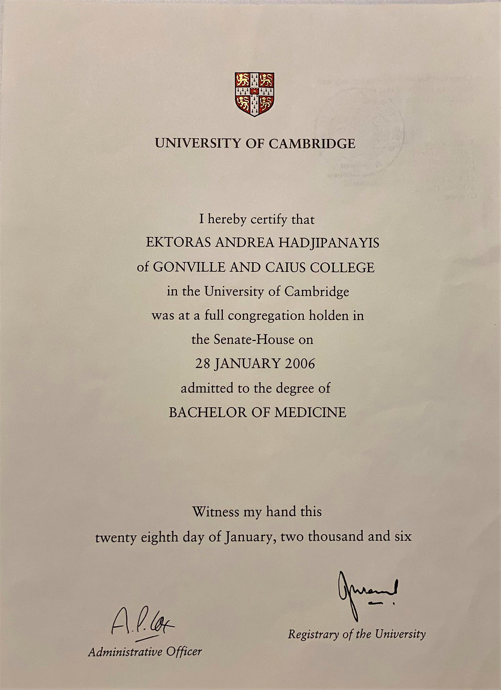 MD CERTIFICATE UNIV.CAMBRIDGE