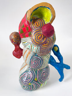 “Blue Hand”, 12.5”X11”x6”, Encaustic wax & found objects, 2023