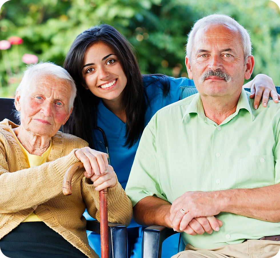 Young woman hugging his old parents