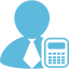 Blue icon of a person with a tie and a calculator