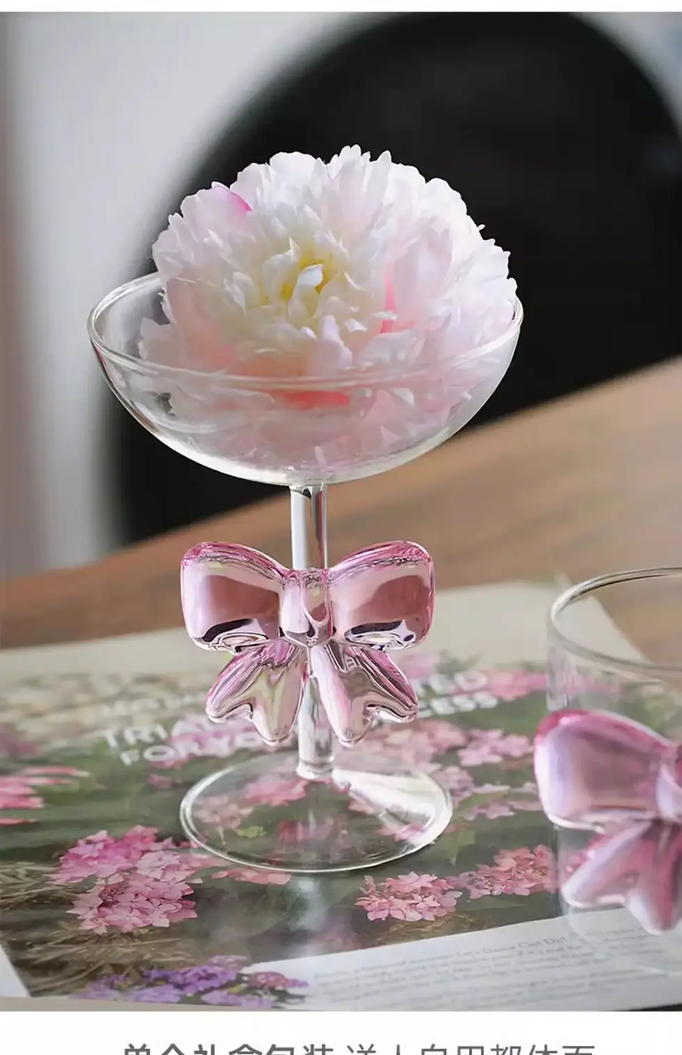 Thumbnail: Light Luxury Pink Large Bow Glass Cup Heat-Resistant Glasses