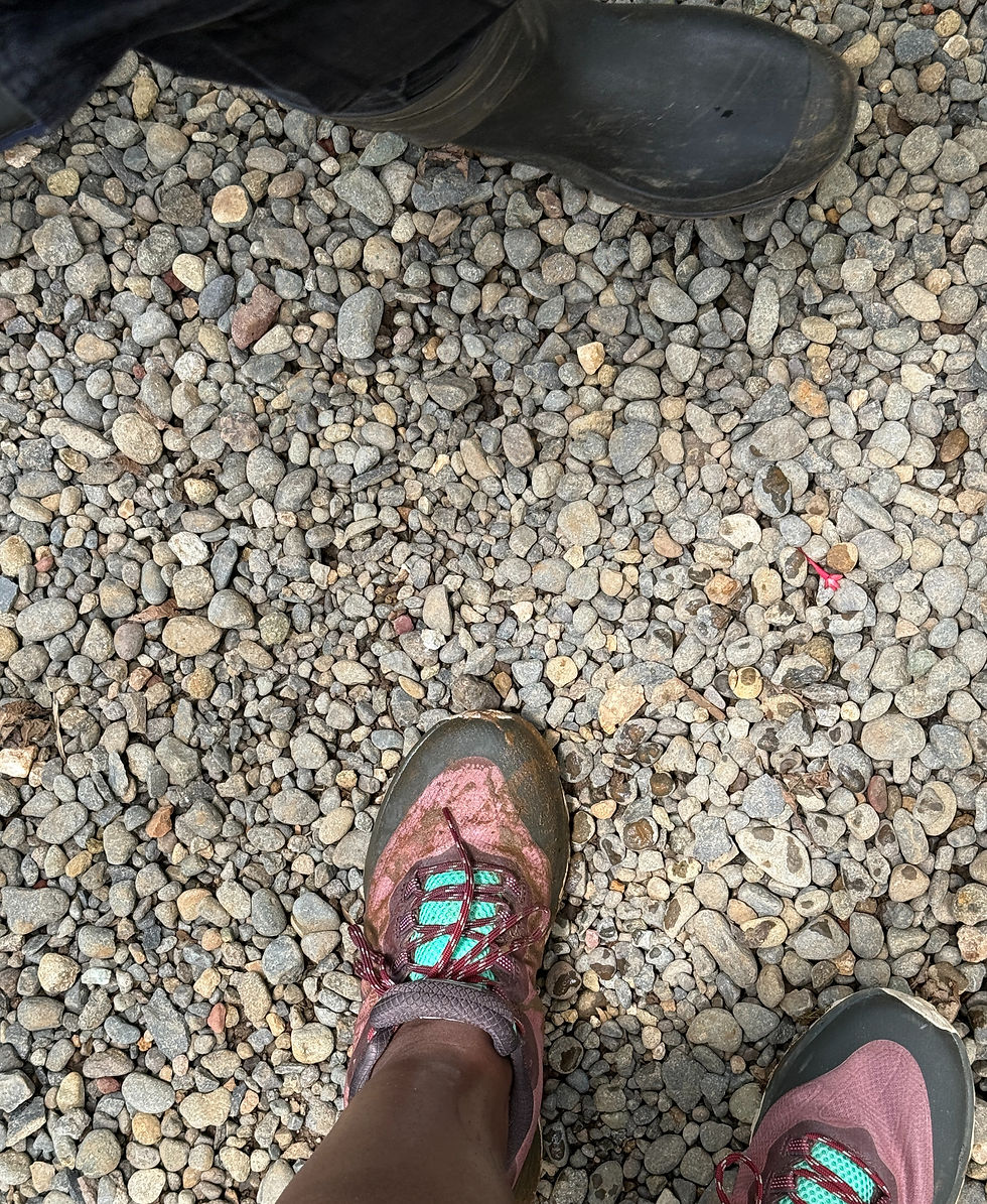 Muddy shoe after pulling it from the mud