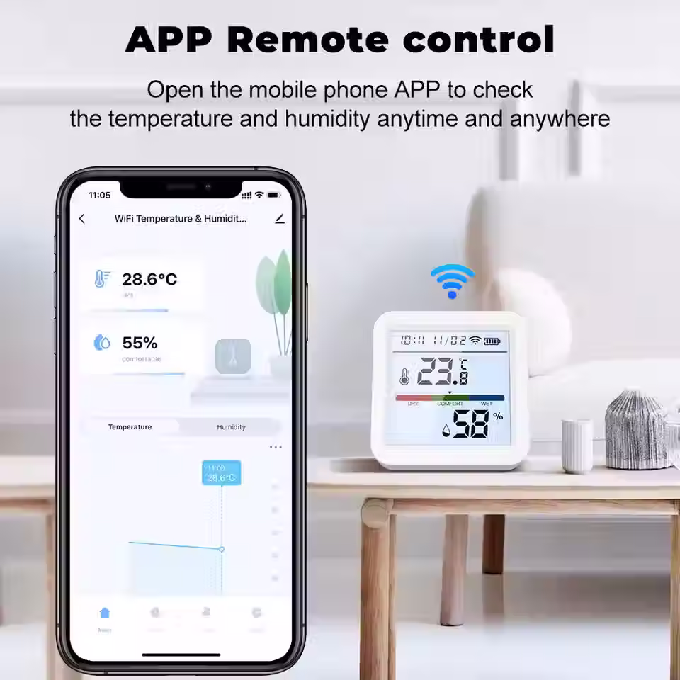 Miniatura: Tuya New WiFi Temperature Humidity Sensor Smart Life Backlight 