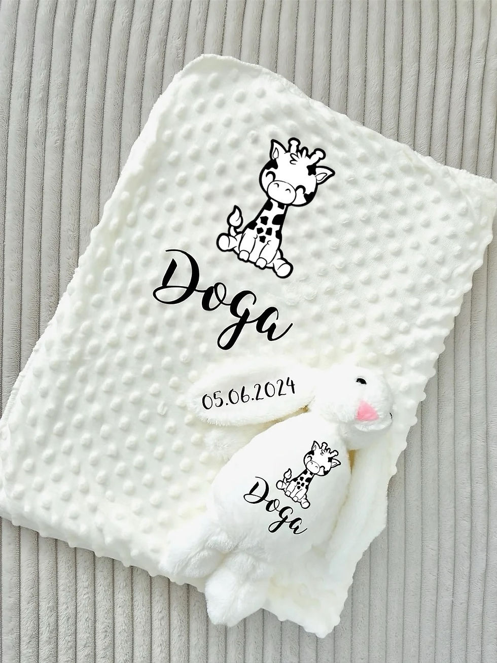 Miniature : Personalisierte Babydecke mit Kuscheltier Hase, Plüschtier Hase