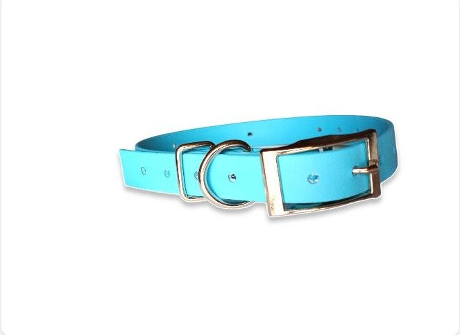 Thumbnail: light blue Biothane leather embossed collar