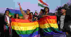 Indian gay-rights activists celebrating gay-pride parade