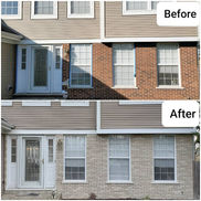 Before and After of house; visible text: Before and After allcitybrickstaining.