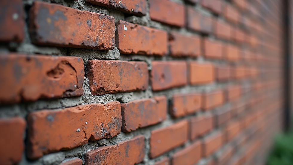 Close-up view of a brick wall showing uneven color due to poor staining
