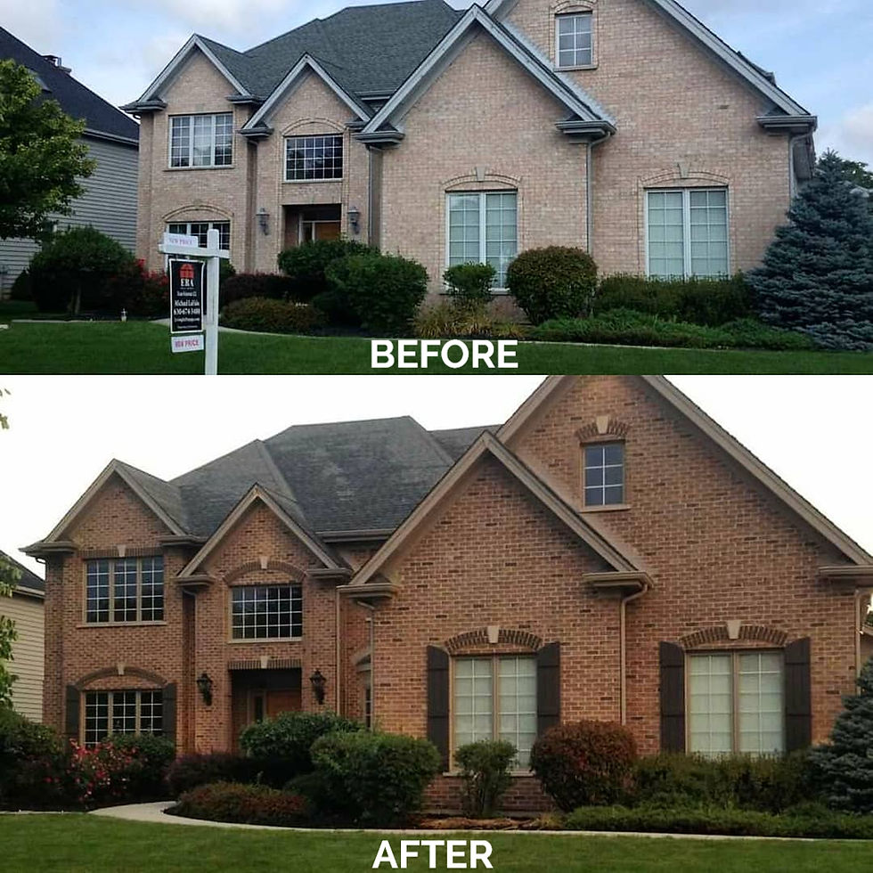 Eye-level view of freshly stained brick wall on a Chicago commercial building