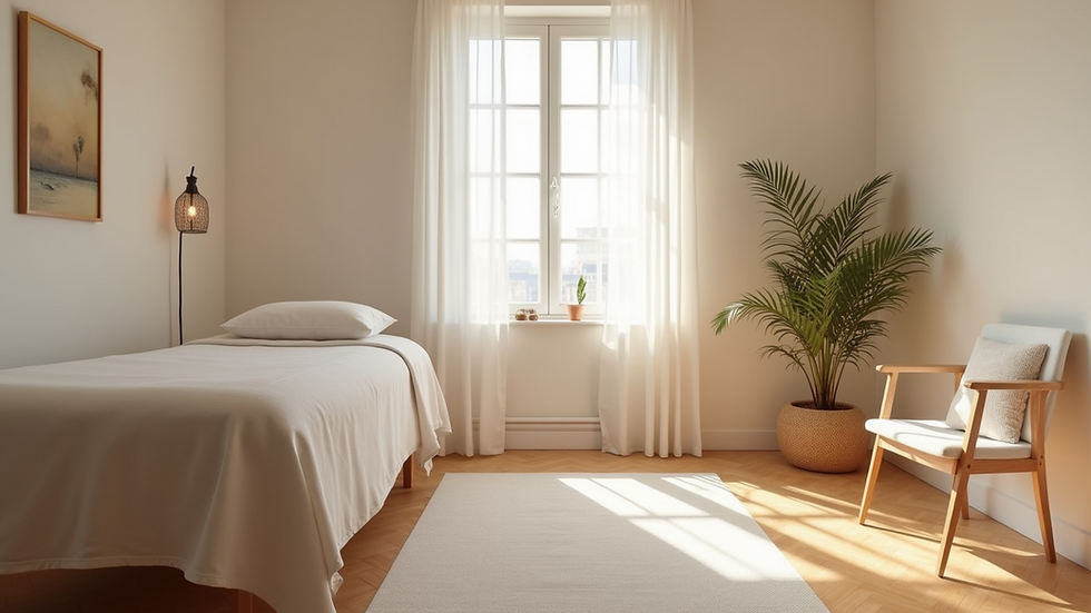 Eye-level view of a peaceful therapy room with calming decor