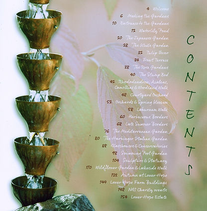 Contents page for book In A Field of Dreams for Lower Hope Gardens Hereford Herefordshire