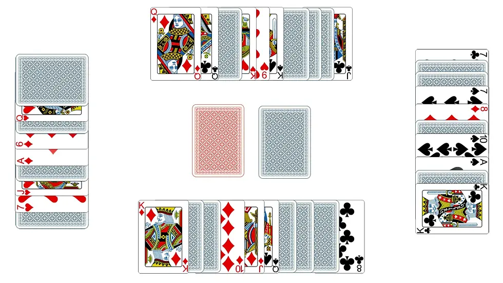 4 Sample sub-decks. Known cards (red backs) are shown face-up, for ease of understanding