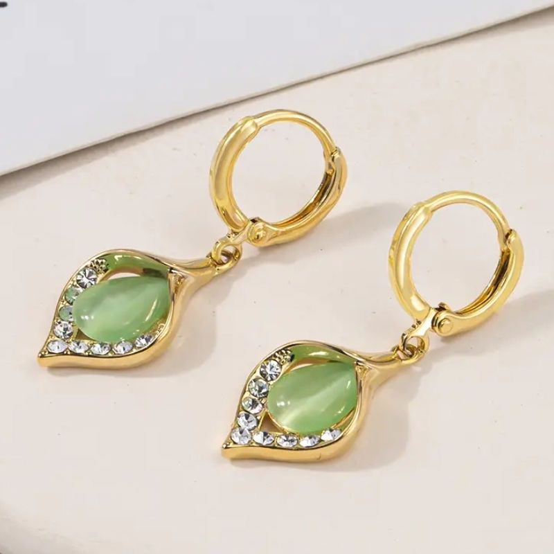 Thumbnail: New Cat's Eye Stone Earrings with Diamond Accents
