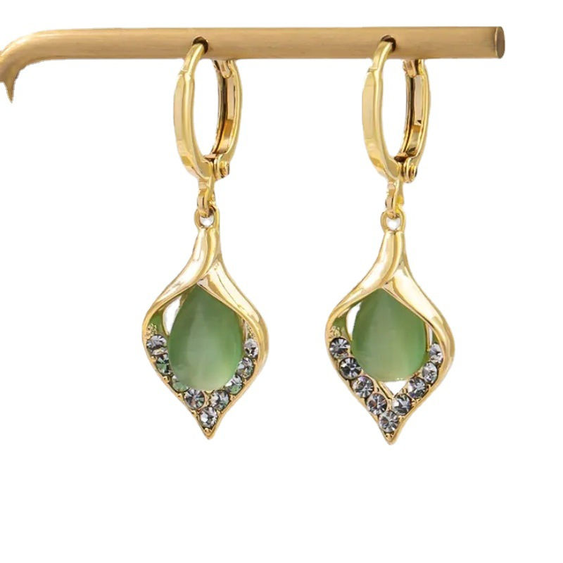 Thumbnail: New Cat's Eye Stone Earrings with Diamond Accents