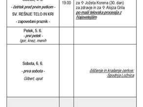 Oznanila od 31. maja do 7. junija 2026 (Šentilj)