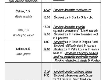 Oznanila od 3. do 10. maja 2026 (Gornja Ponikva)