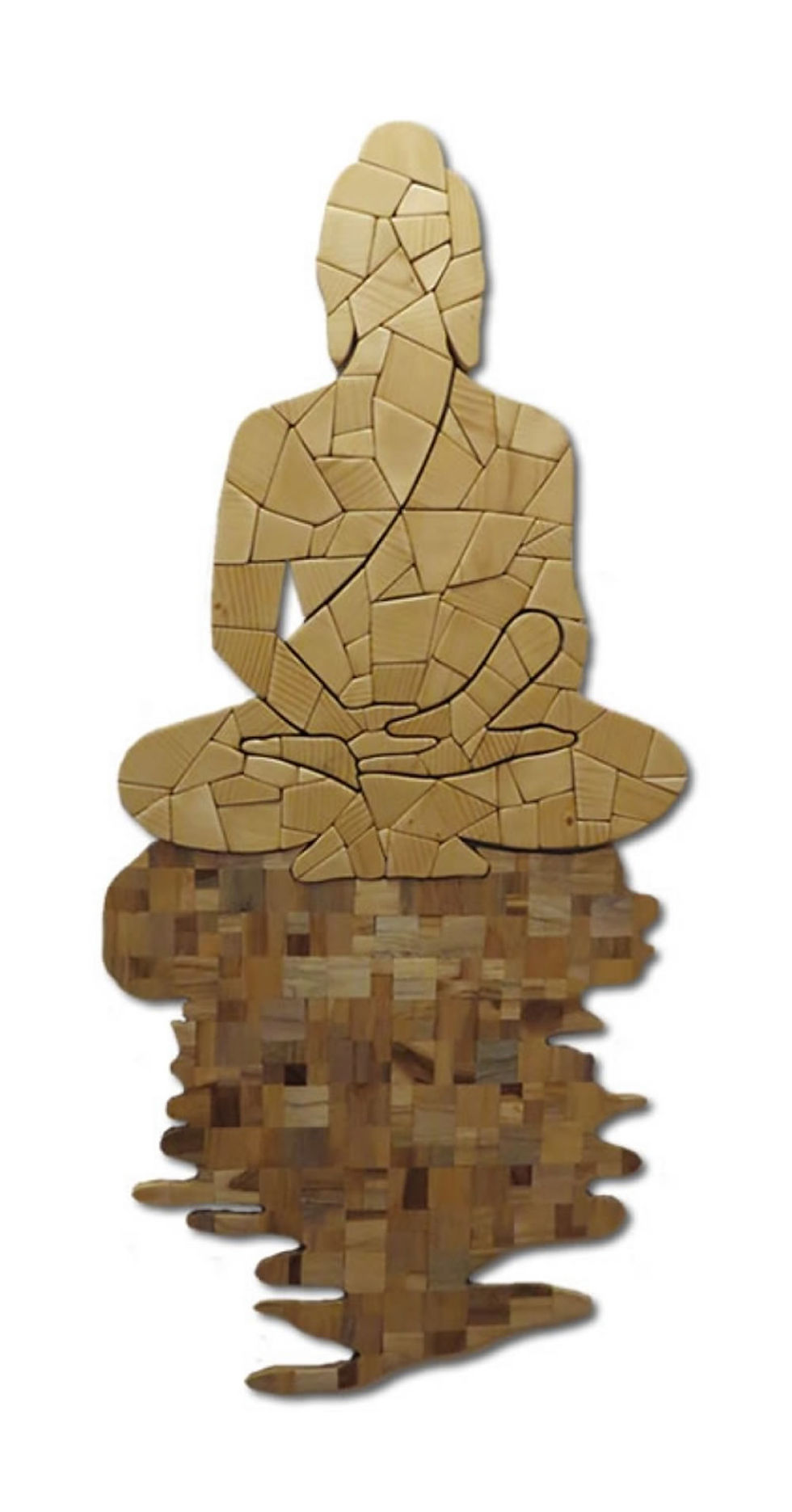 Buddha & Reflection Wood Mosaic/ Mural 21 X 47 Inches 2019 Sureel Kumar - Sureel Art Gallery, Gidderbaha, PB, India and Vienna, Austria