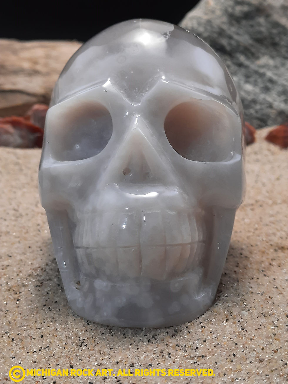Thumbnail: Sakura Madagascar Flower Agate Hand Carved Skull (Large)