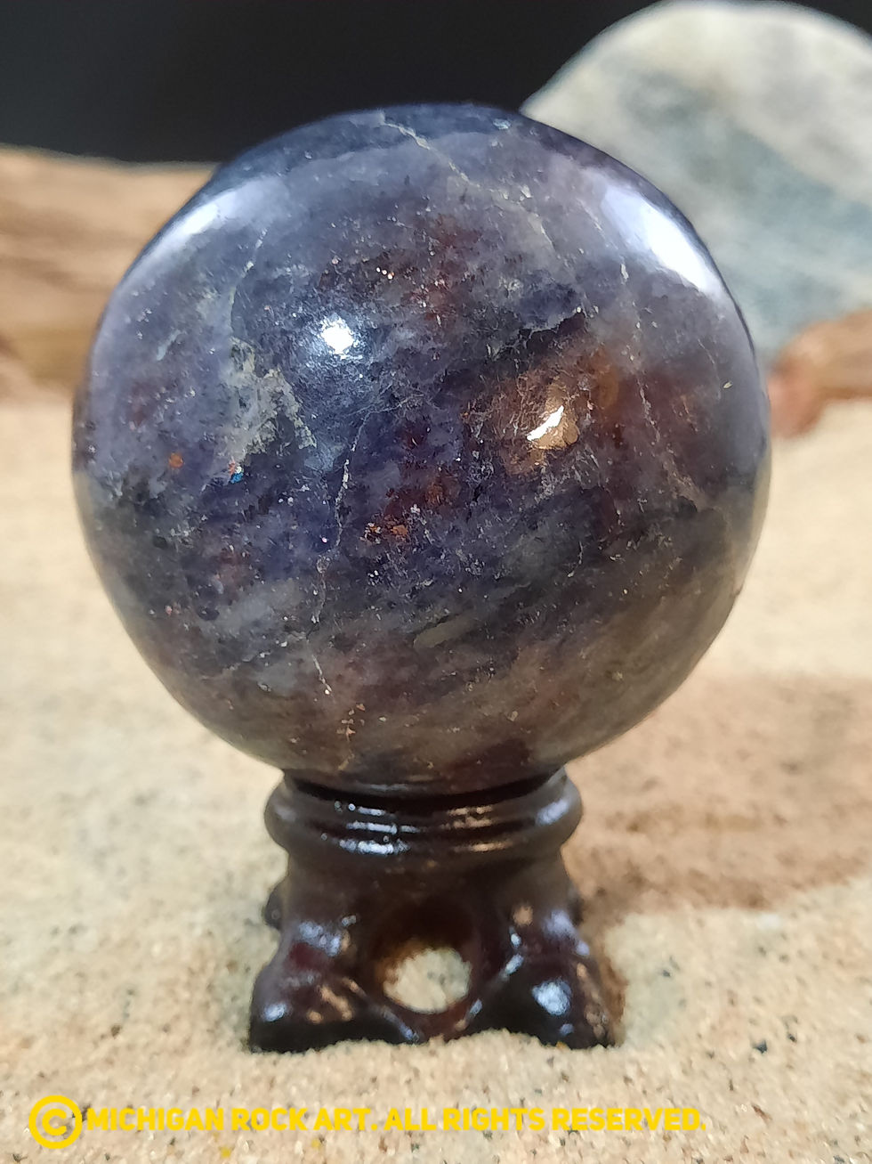 Thumbnail: Rare Iolite-Sunstone 57 mm Sphere with Stand