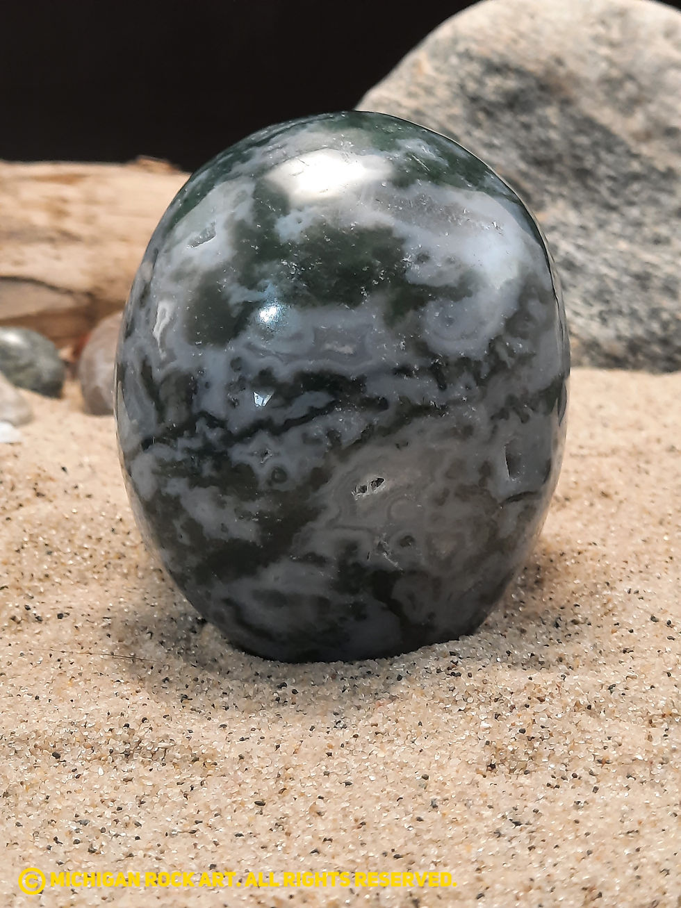 Thumbnail: Moss Agate Hand Carved Skull