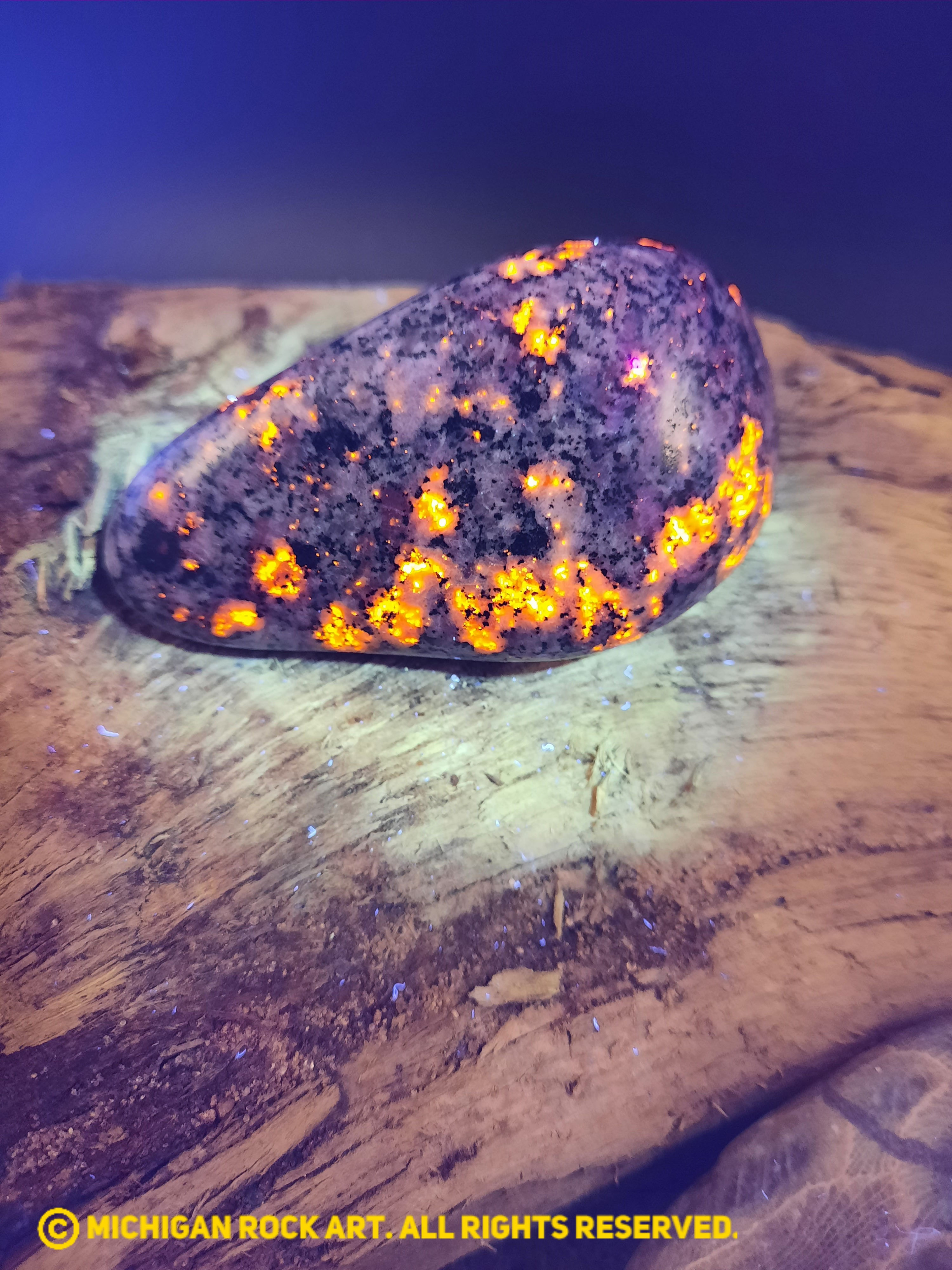 Michigan Polished Emberlite Sodalite Fluorescent Bearing Syenite Palm Stone