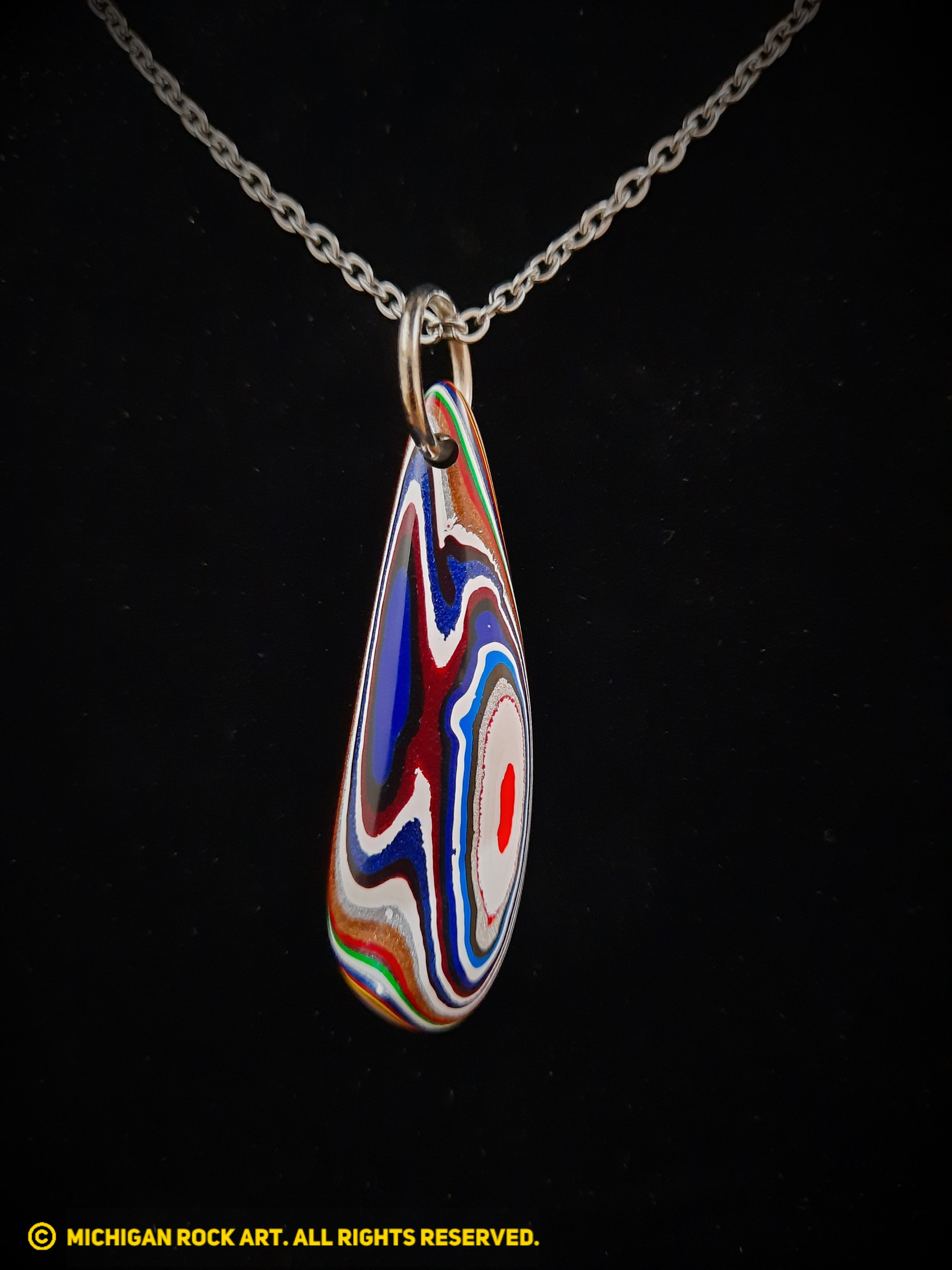 Kenworth Fordite Pendant w/20 in. Chain (2 Sided Sanded and High Gloss Polished)