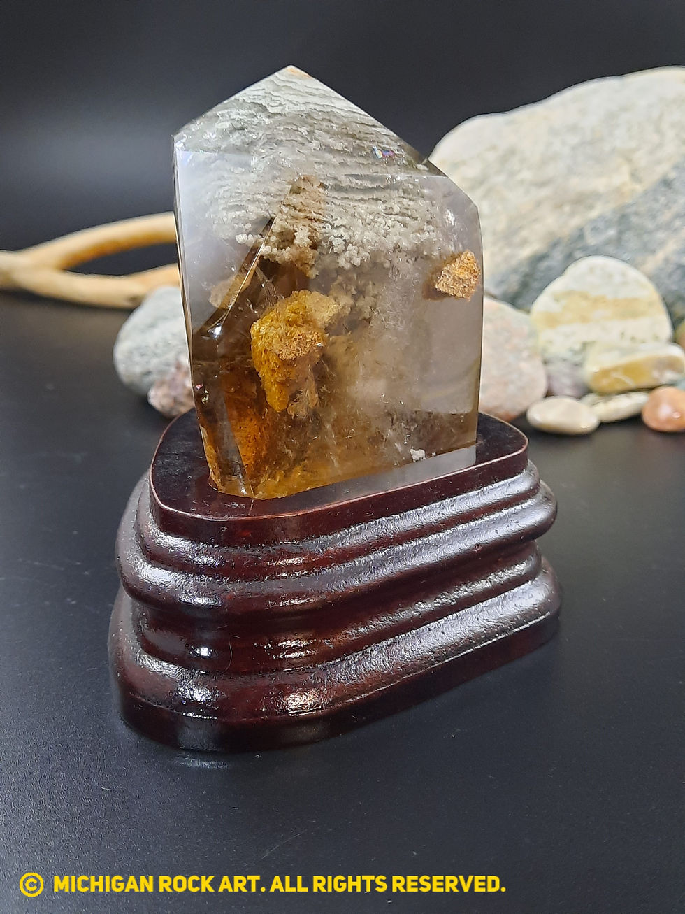 Thumbnail: Smoky Quartz Lodolite Polished Point on Custom Base