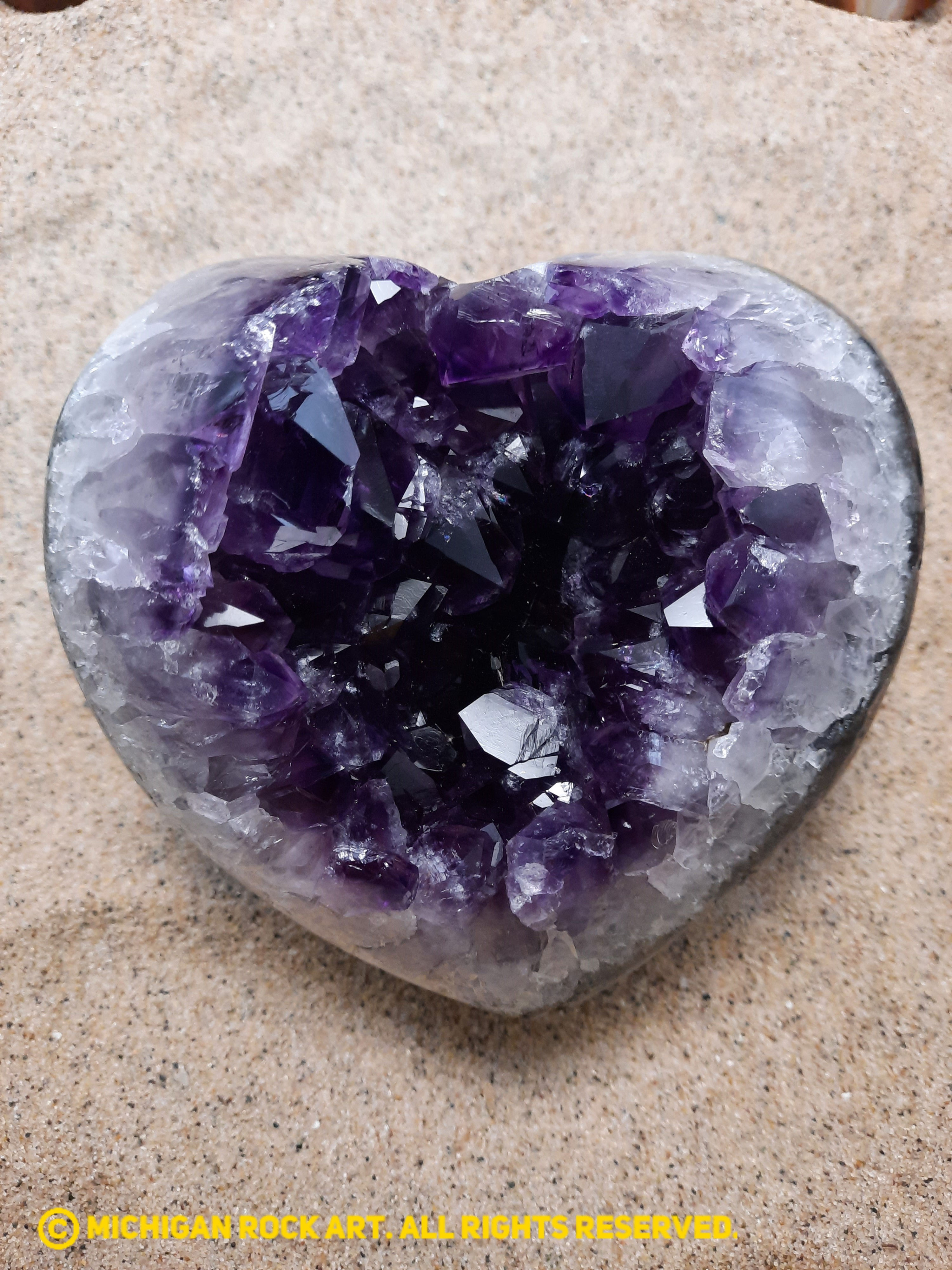 Uruguay Carved and Highly Polished Large Amethyst Geode Heart