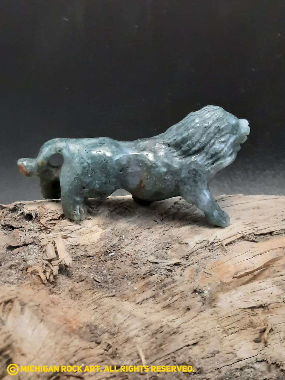 Thumbnail: Hand Carved Moss Agate Lion
