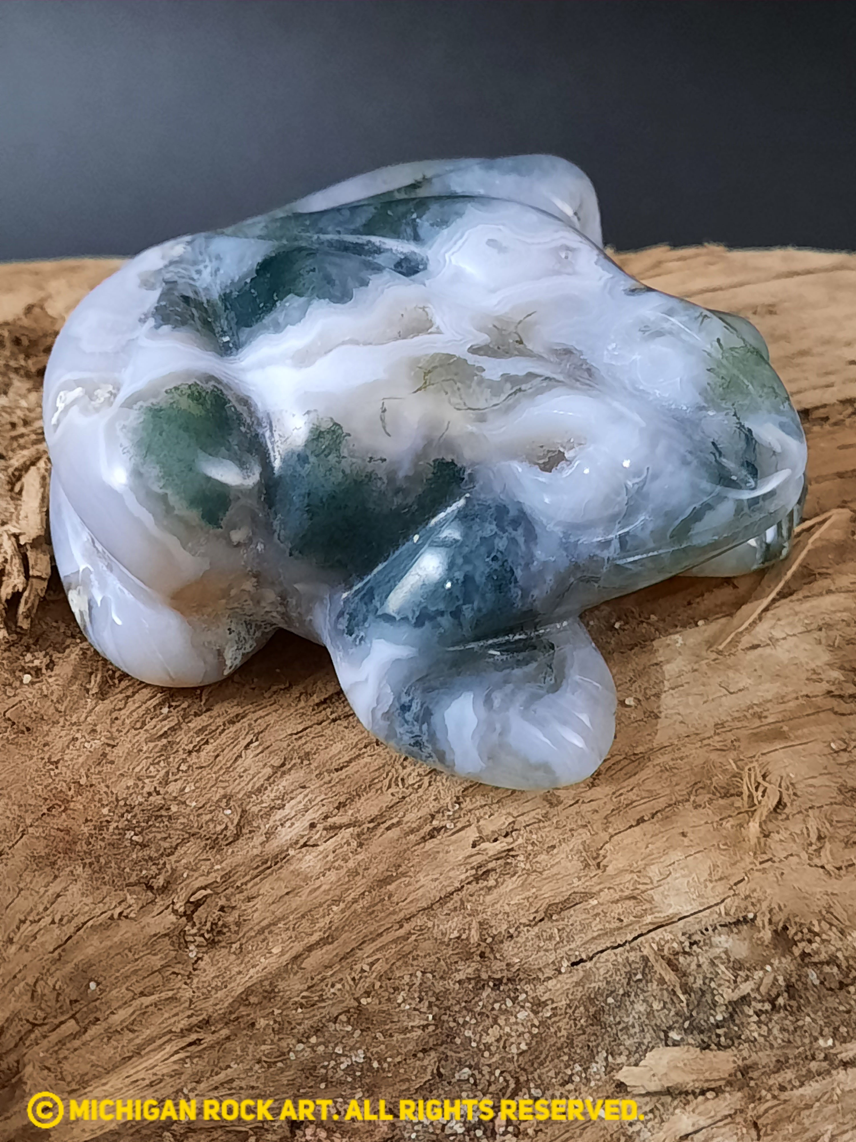 Moss Agate Hand Carved Frog