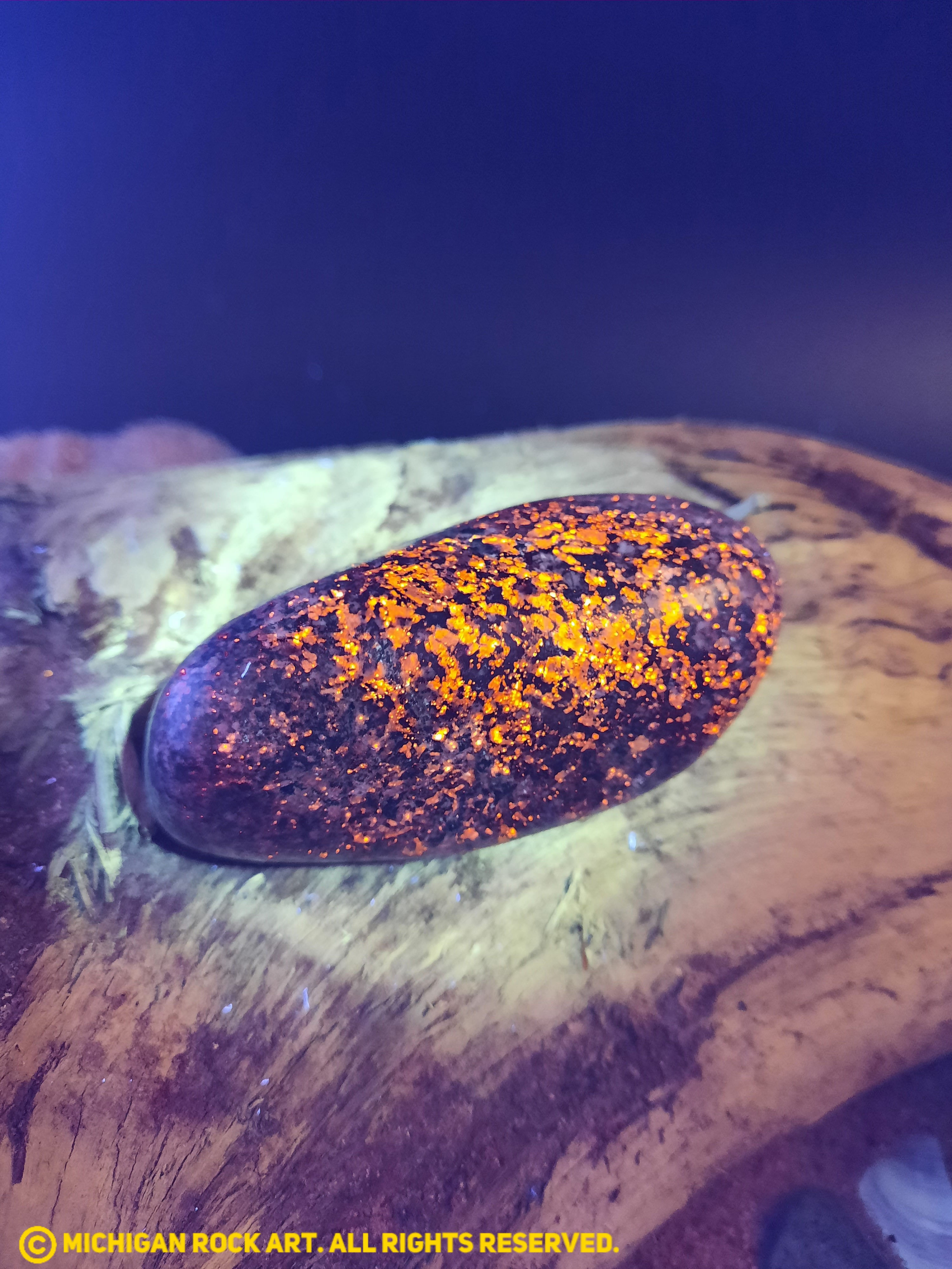 Michigan Polished Emberlite Sodalite Fluorescent Bearing Syenite Palm Stone