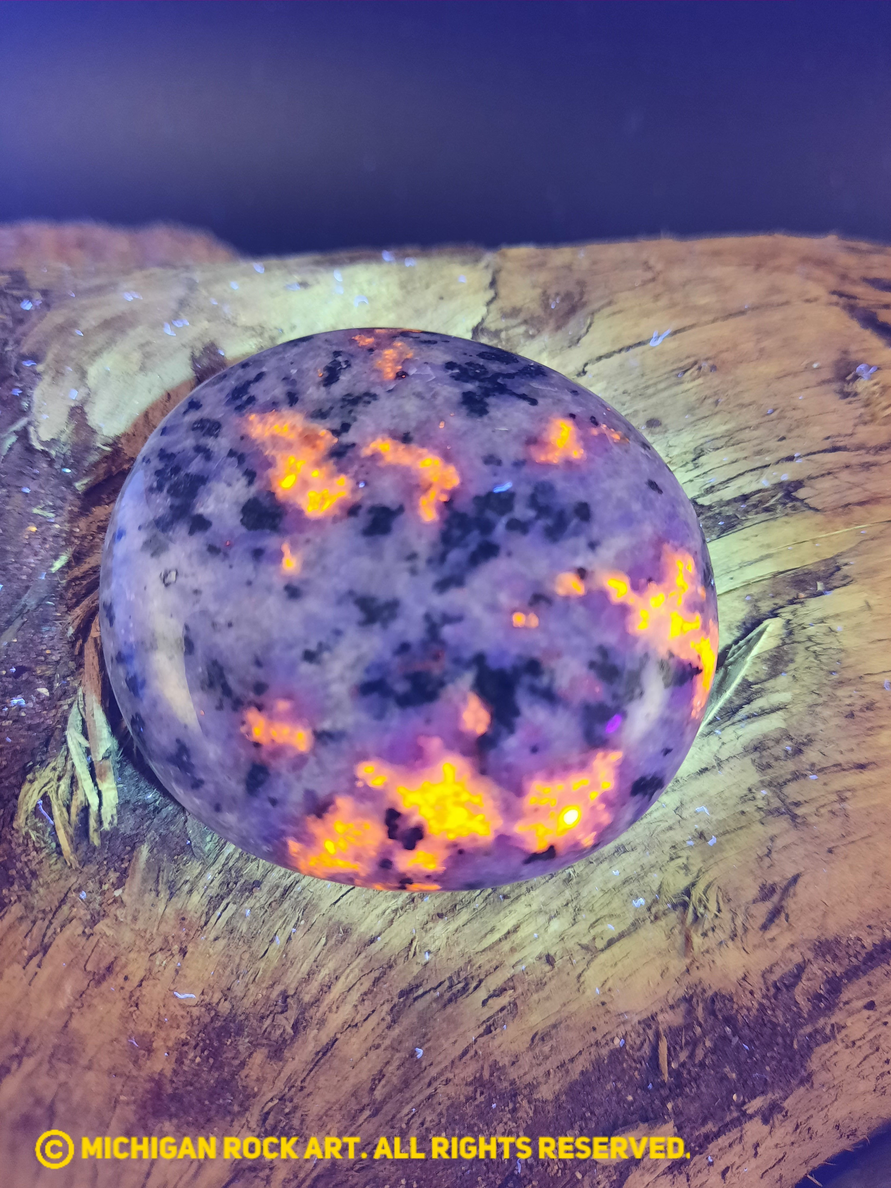 Michigan Polished Emberlite Sodalite Fluorescent Bearing Syenite Palm Stone