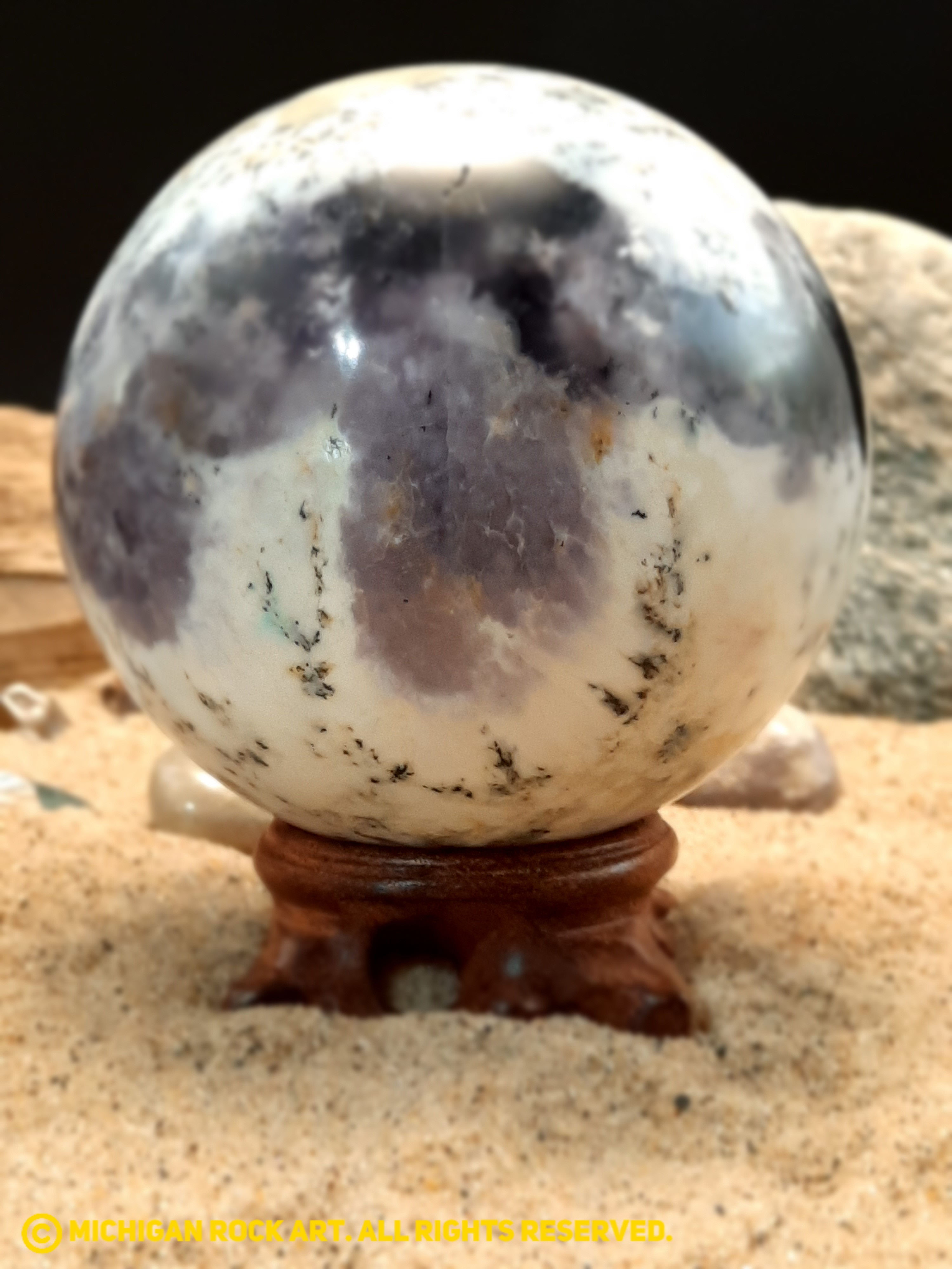 Dendritic Opal Purple Sphere with Stand 88 mm