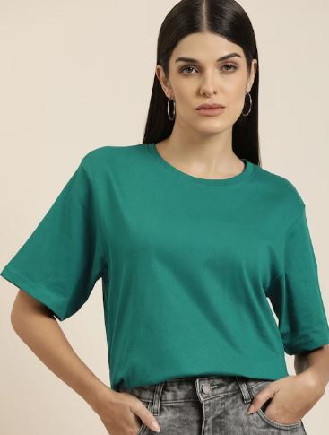 Thumbnail: Solid Cotton Oversized T-Shirt - Brown, Purple, Teal
