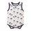 Miniaturbild: Babybody 'Palme' - 6-9 Monate, Vorderseite, Weiss mit Dunkelblauen Palmen, Bündchen in Dunkelblau, Druckknöpfe im Schritt