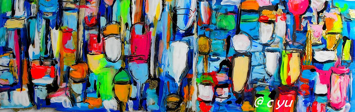 peinture cyu, pecheurs, bateaux, bouchons de pecheurs, cyu, art modene coloré, carte postale