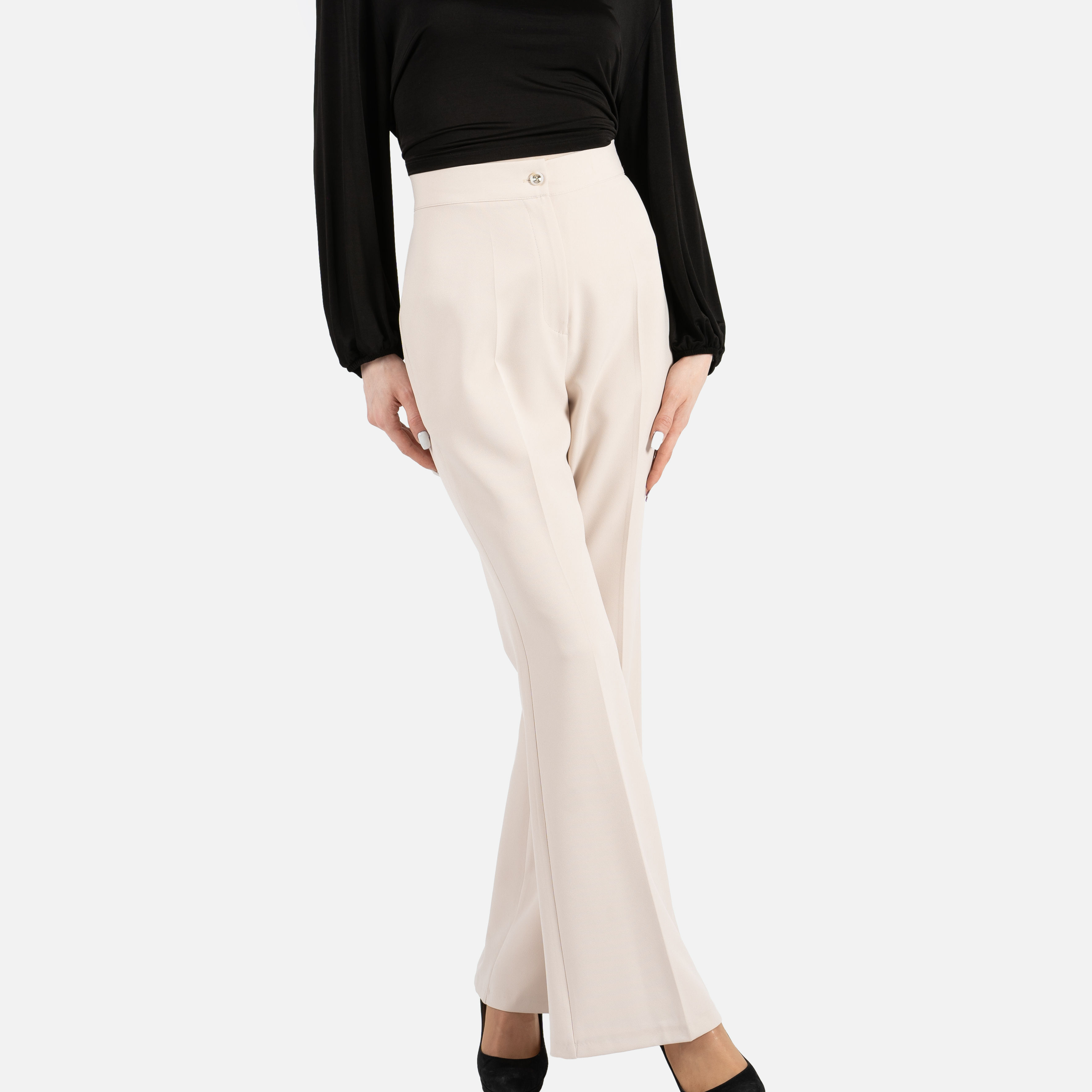 EKRU GENİŞ PAÇA PANTOLON