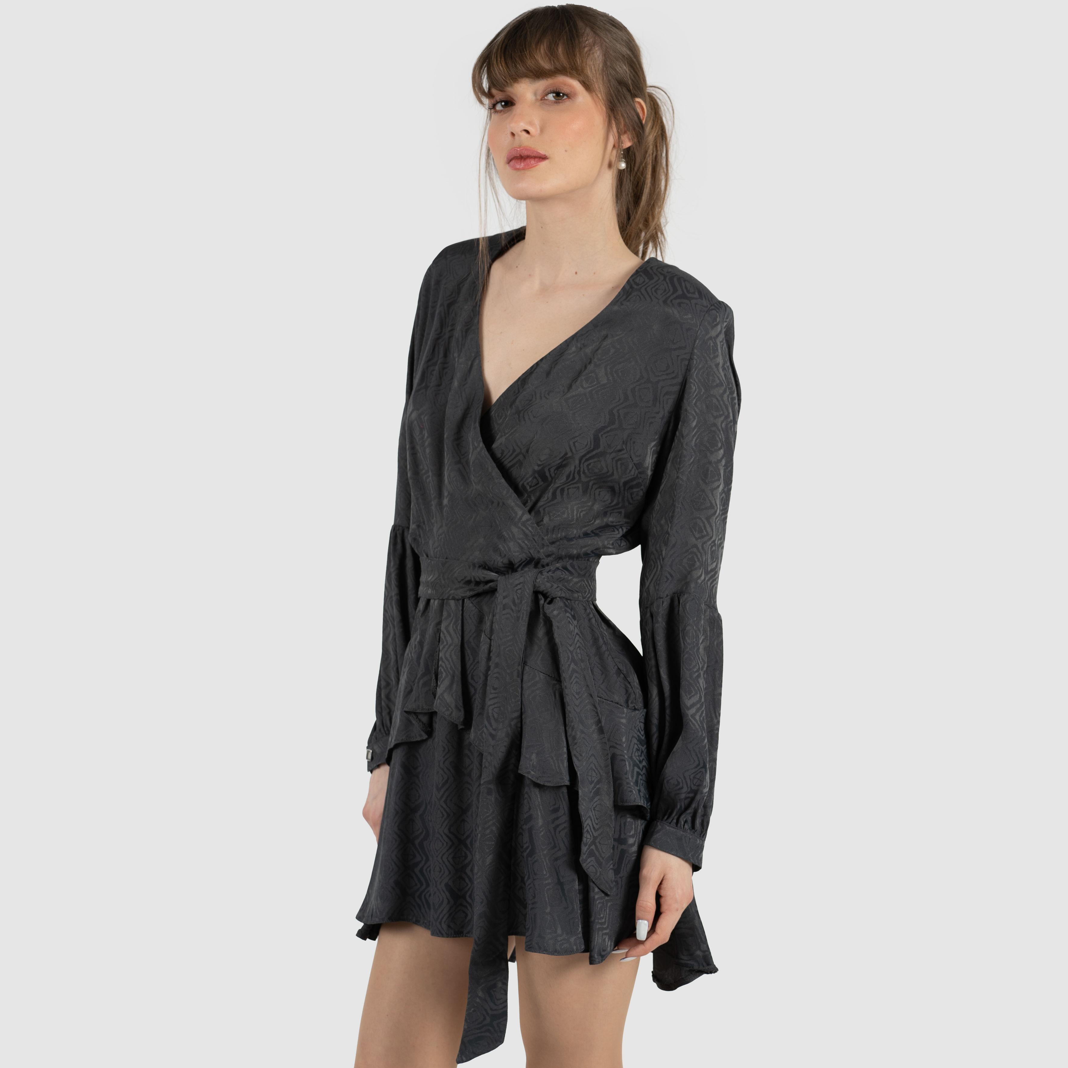 SELİN FLOŞ JAKARLI ELBİSE - ANTRASİT