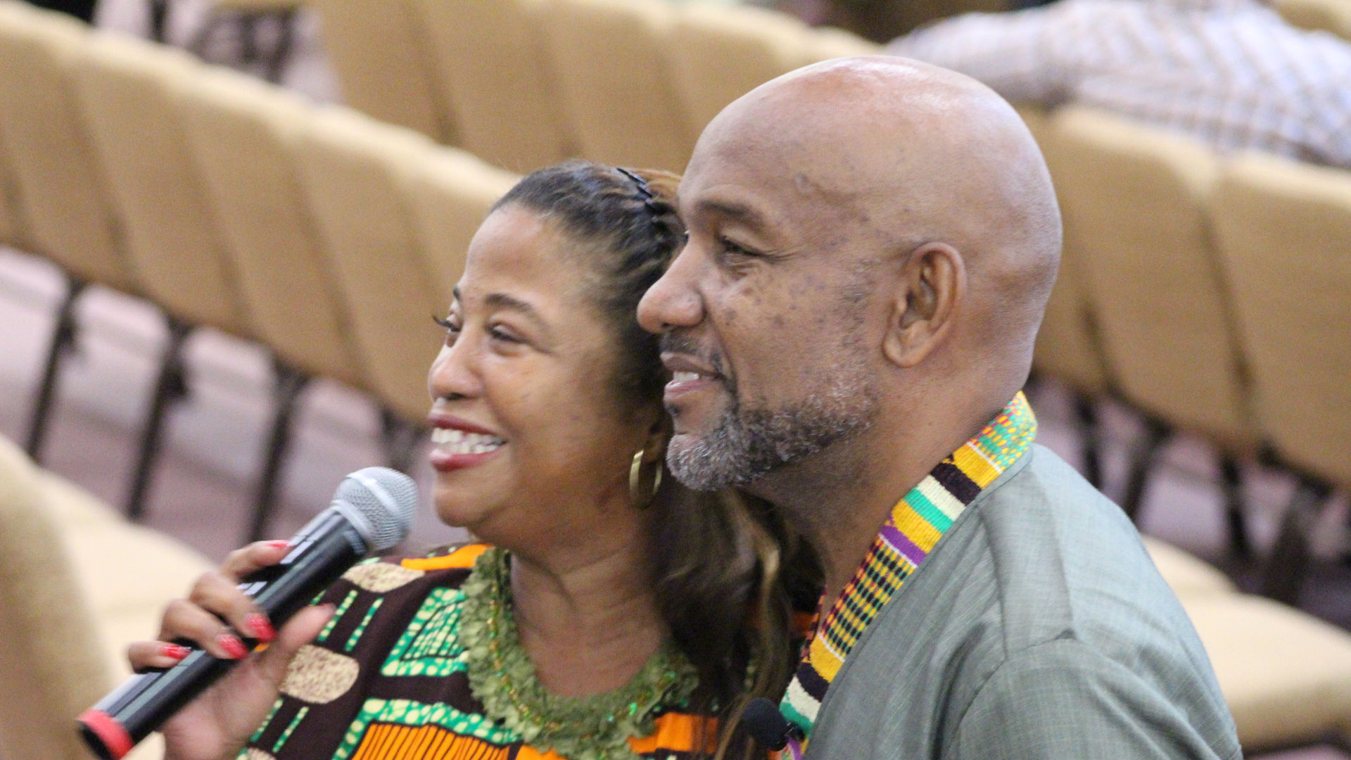 Smiling couple at church service